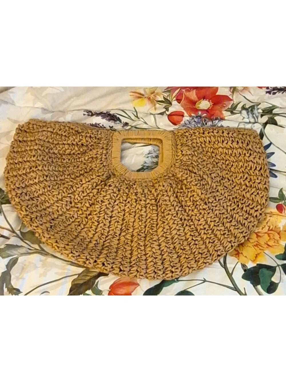 Ramla Oversize Tan Woven  Half Circle Clutch Bag with Handle NWOT